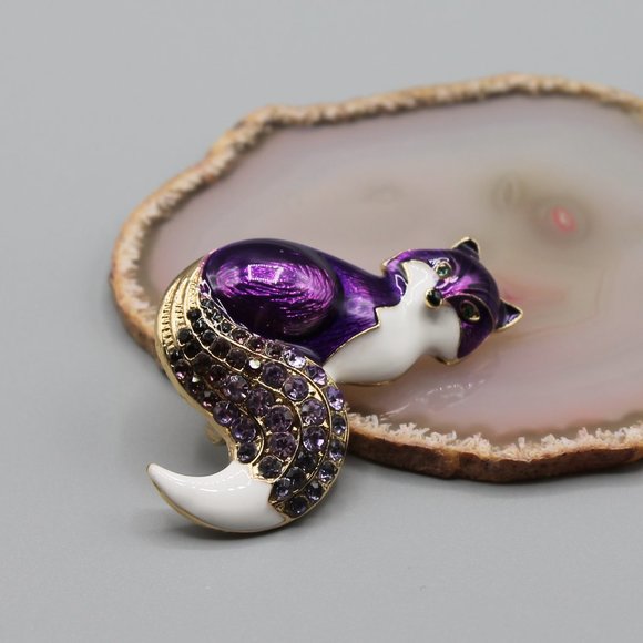 Fox animal pin brooch jewelry fashion purple gold - Picture 4 of 12